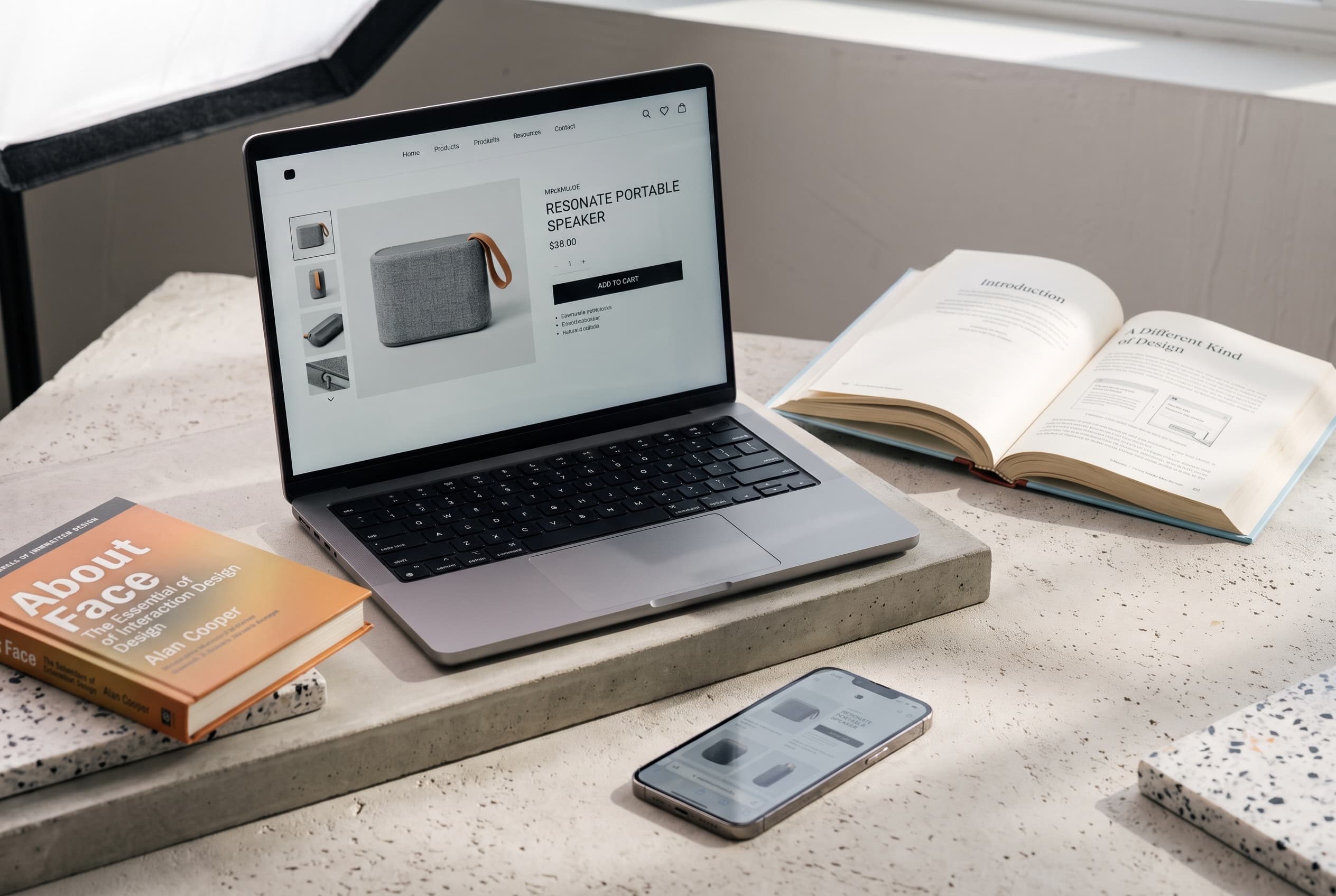 A custom ecommerce experience shown across laptop and phone
