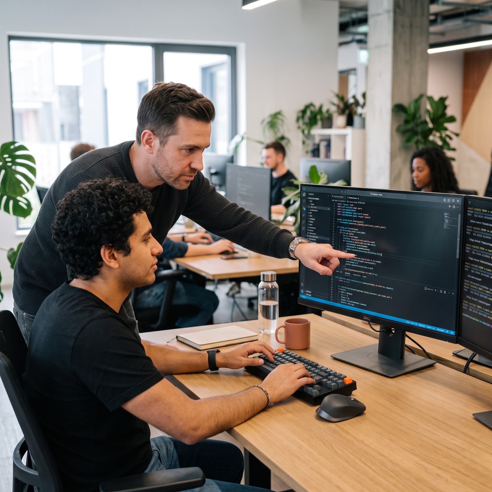 Two product specialists reviewing a custom ecommerce storefront